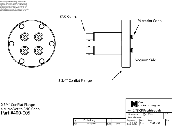 Messkopfdurchführung CF40; 4 x BNC-Microdot